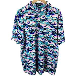 Bad Birdie Mens Size 2XL Golf Polo Abstract Wave Print Short Sleeve Performance